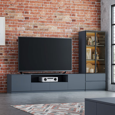 102 inches Two-piece set Entertainment Center for TVs up to 75", Modern Gray Wooden TV Stand with Bookshelves with Storage Drawers and Cabinet for Home