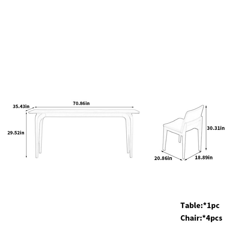 Stylish White Ash Sintered Stone Dining Combo, 29.52"H x 70.86"L x 35.43"W