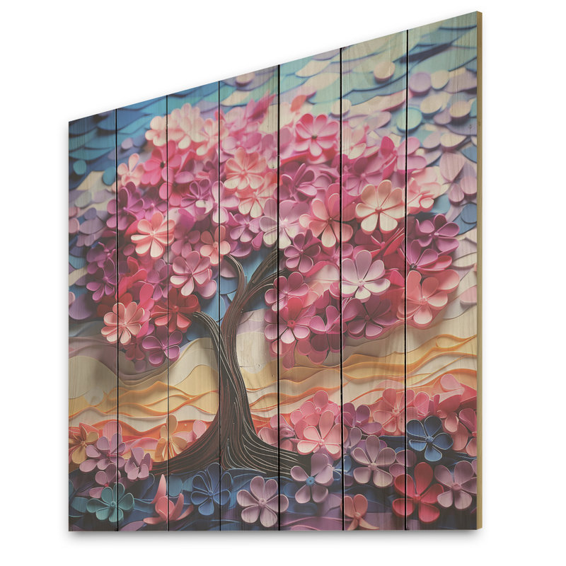 Pink And Purple Tree Essence III - Tree On Wood Print, 36" H x 36" W