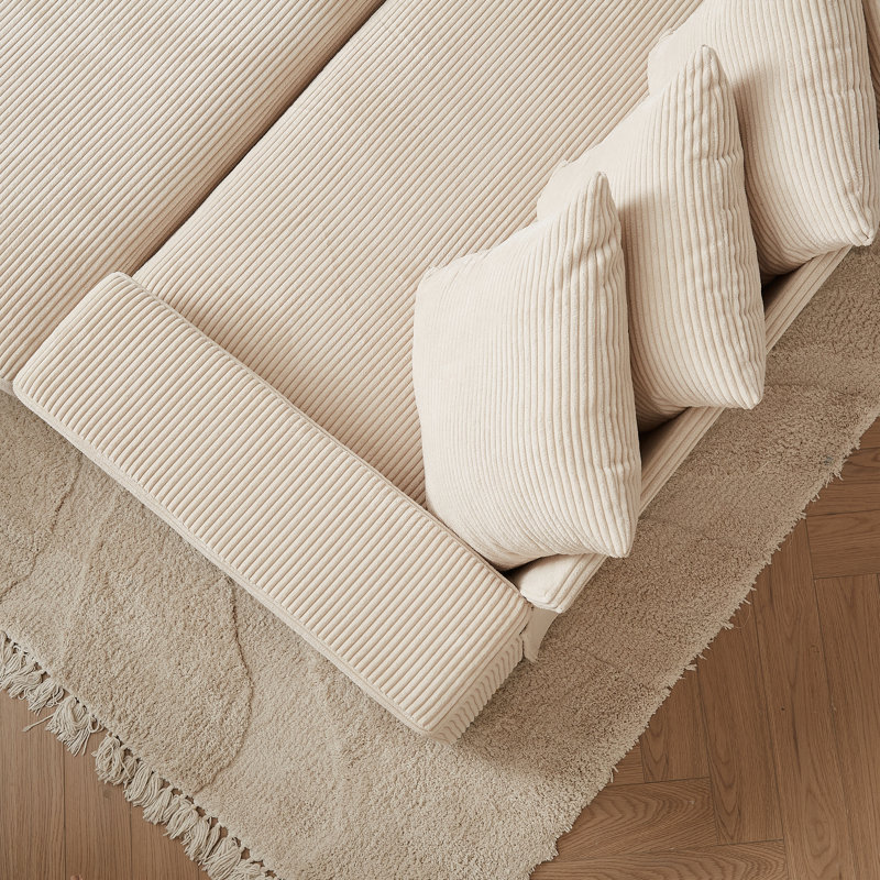 Élégant canapé modulaire en forme de L avec méridienne, revêtement en velours côtelé, 8 coussins et accoudoirs pour le confort de la chambre à coucher