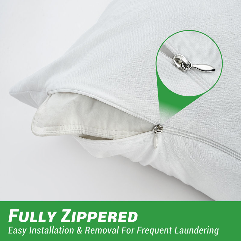 GOGREEN Waterproof Pillow Protectors with Zipper Standard Size, Cooling Rayon From Bamboo Zippered Pillow Case Protector, Bed Bedbugs Pillow Case Cover Prevent Dust Mites and Allergens (2 Packs, White)