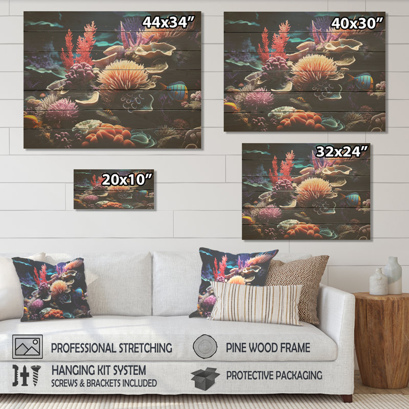 Tranquility Coral Reef Serenity - impression de corail sur bois, H 10 po x l 20 po