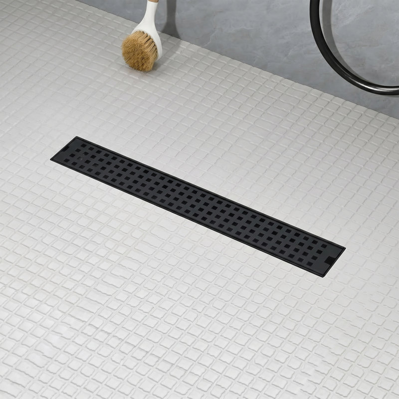 Modern Linear Grid With Hair Strainer And Lifting Hook For Bathroom Shower, Matte Black, 27.6 Inches