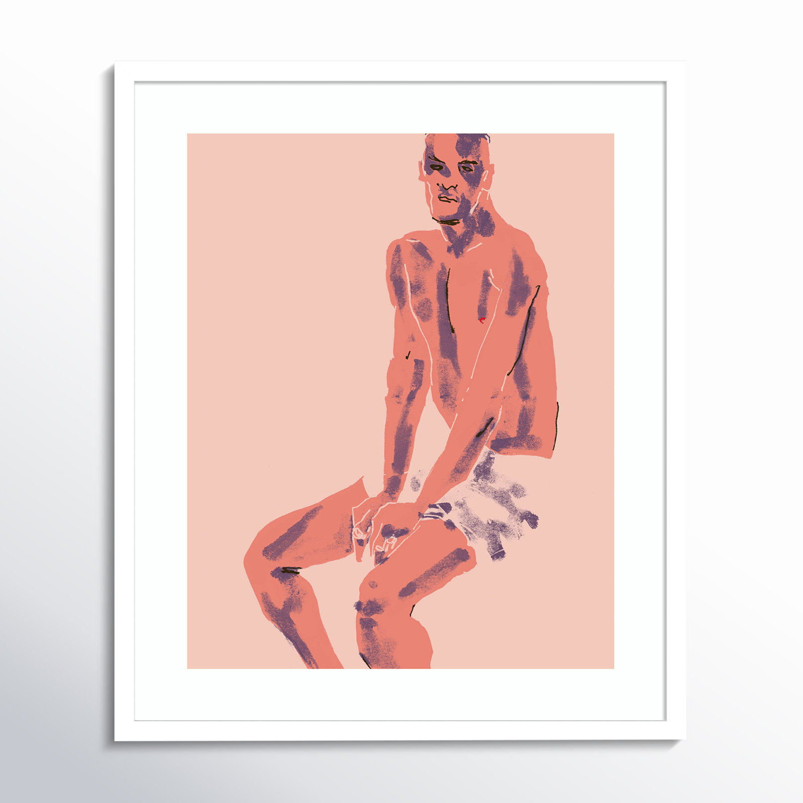 Olender "A Man Posing" Print, White, 25" H x 21" W
