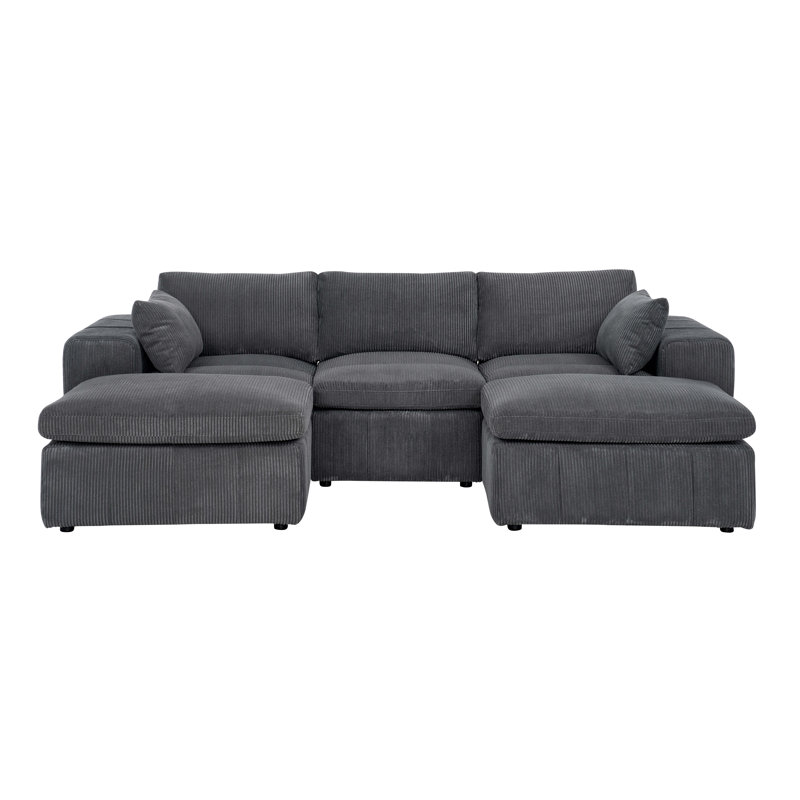 Princescy Corduroy Modular Sectional, Dark Gray Corduroy