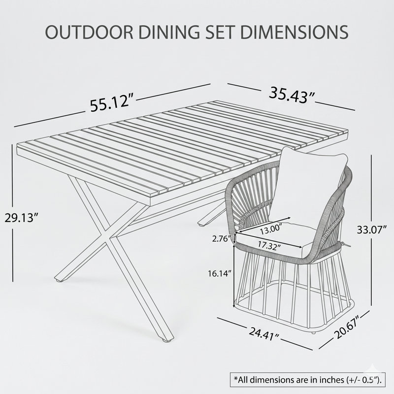 Ensemble repas d'extérieur 55,25 po en teck 55 pièces avec chaises en osier et structure en acier, beige, 4