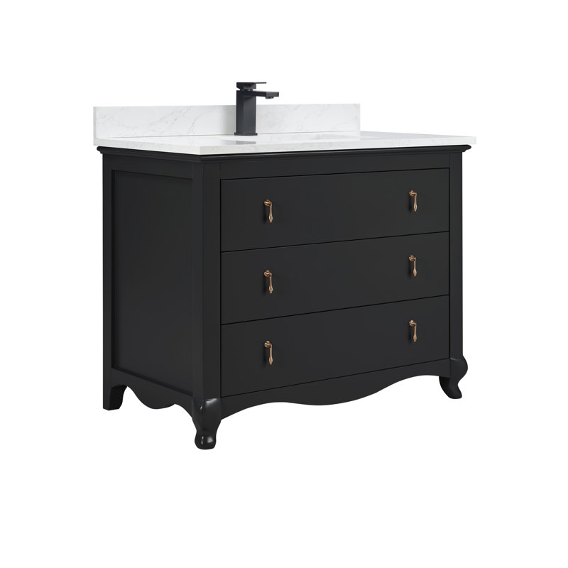 42" Cadet Finish Solid Wood Sink Vanity  With 1' Artificial Stone Top, Tricon Black