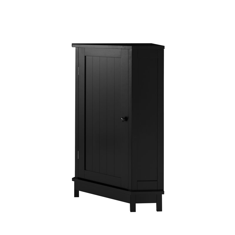 Armoire de coin de salle de bain noire avec tablette réglable - Armoire de rangement moderne en bois aggloméré