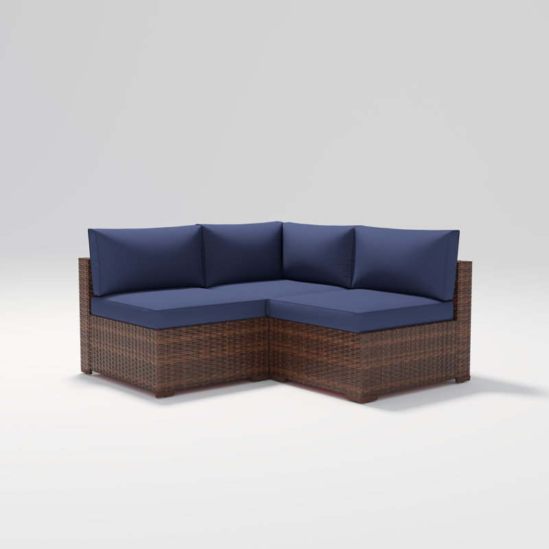 Ensemble de conversation modulaire avec coussins 4 pièces Bryonny, Structure brune / coussin bleu marine