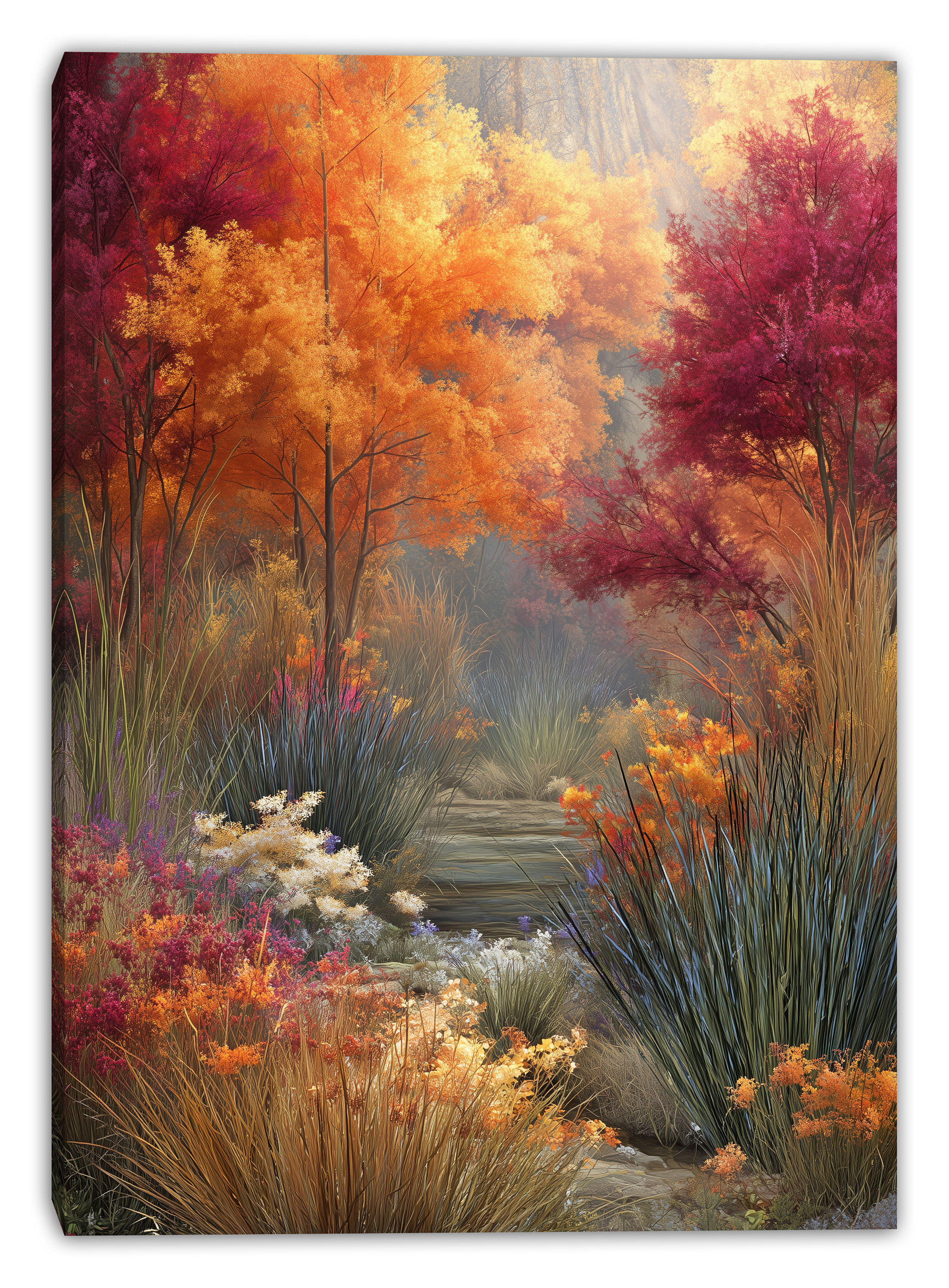 Union Rustic Golden Autumn Forest Stream Wrapped Canvas Wall Art | Wayfair