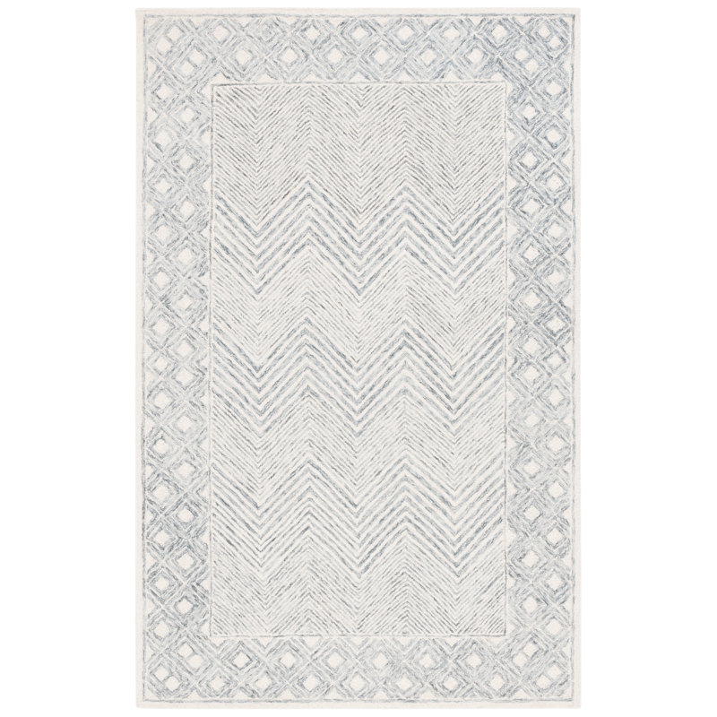 Tapis gris / ivoire en laine / coton touffeté à la main Kestyn, Rectangle 6 pi x 9 pi
