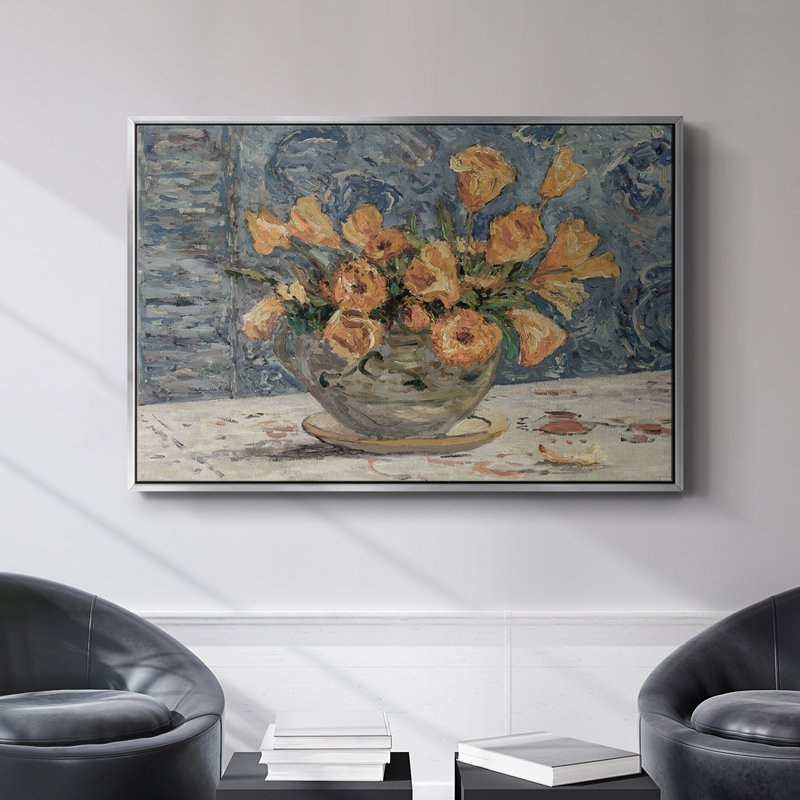 Botanique rétro - Lxxxi, H 25 po x l 37 po, Toile argentée avec cadre flottant