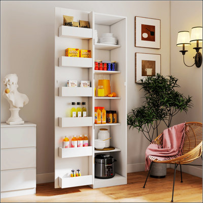 Versatile White Freestanding Kitchen Pantry Cabinet With Adjustable Shelves And Ample Storage For Organized Living