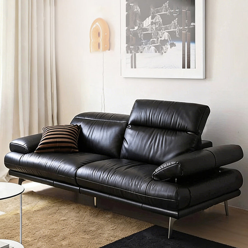 Causeuse-coussin standard en similicuir noir, H 39,37 po x l 86,61 po x P 42,52 po