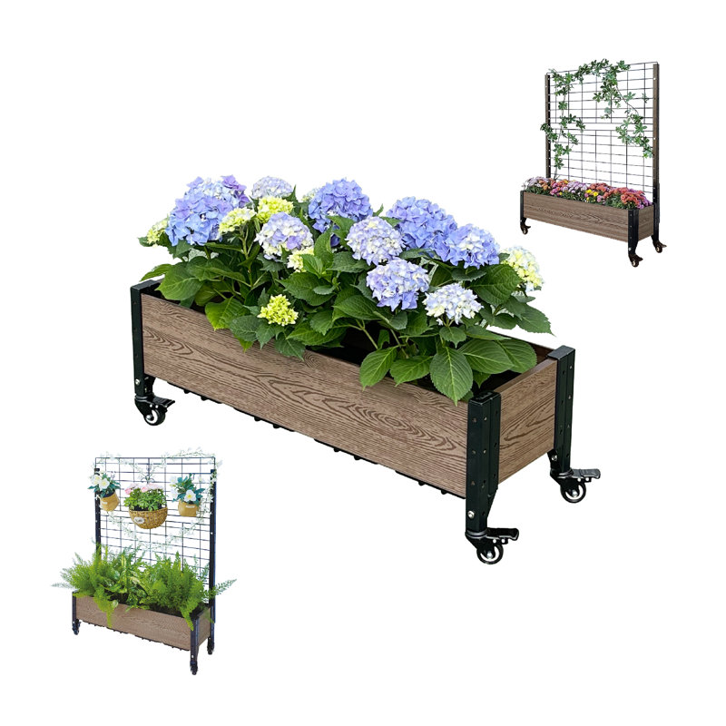 Brown Composite Rolling Planter Box with Black Frame