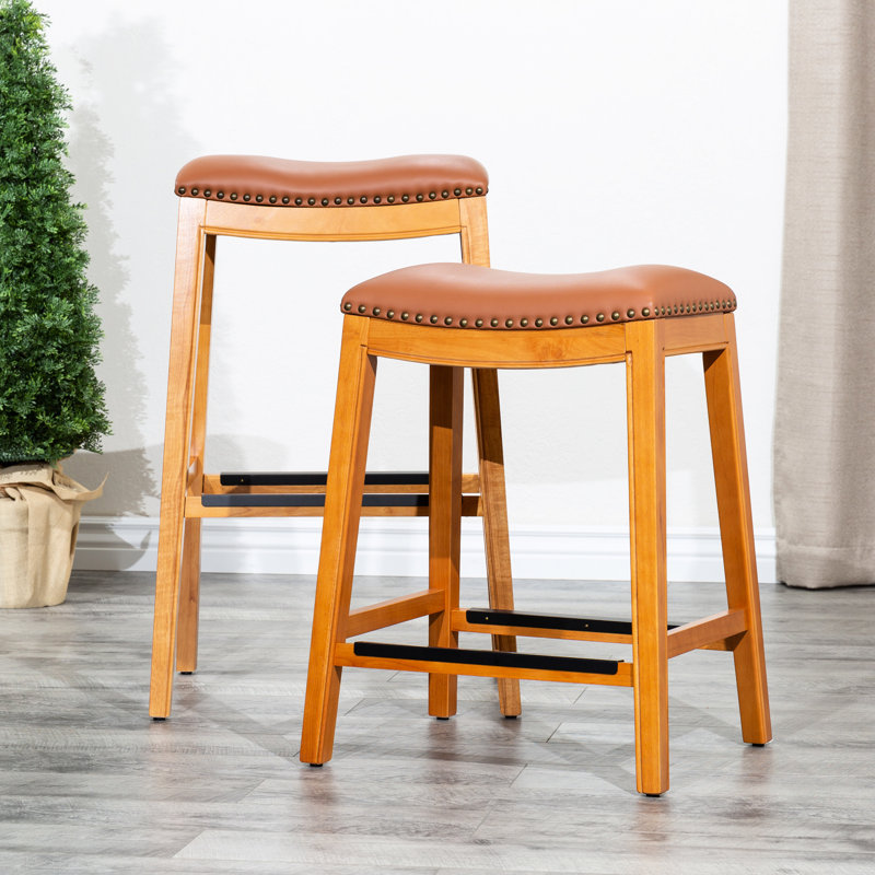 Tabouret de bar 30 po avec siège en cuir naturel - élégant et confortable, Brun, Naturel