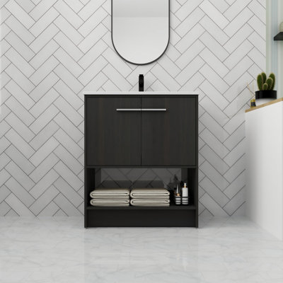 Meuble-lavabo autoportant de 30 po avec 2 portes à fermeture en douceur et espace ouvert