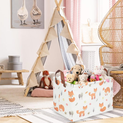 Rectangle Fox Basket,Collapsible Canvas Waterproof Storage Basket,Toy Organizer,Laundry Baskets For Kid Rooms,Baby Room Decor,Toy Baskets,Woodland Nursery Decor