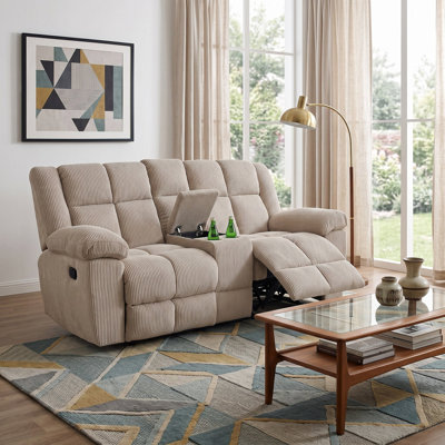 Modo Off-White Stripe Fabric Manual Recling Loveseat (1 Piece)