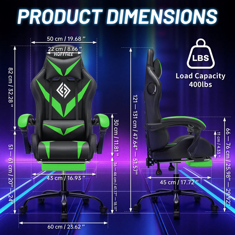 HOFFREE Gaming Chair Massage With Bluetooth Speakers And Led Lights Ergonomic Computer Gaming Chair With Footrest RGB Video Game Chair With High Back Lumbar Support