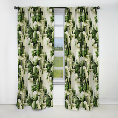 Cityscape Botanical Oasis - Abstract Curtain - Blackout Geometric Shapes Curtain - 1 Panels