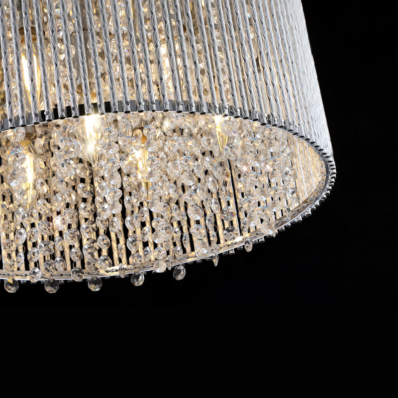 Modern Silver Drum Chandelier, 7-Light Crystal Ceiling Fixture