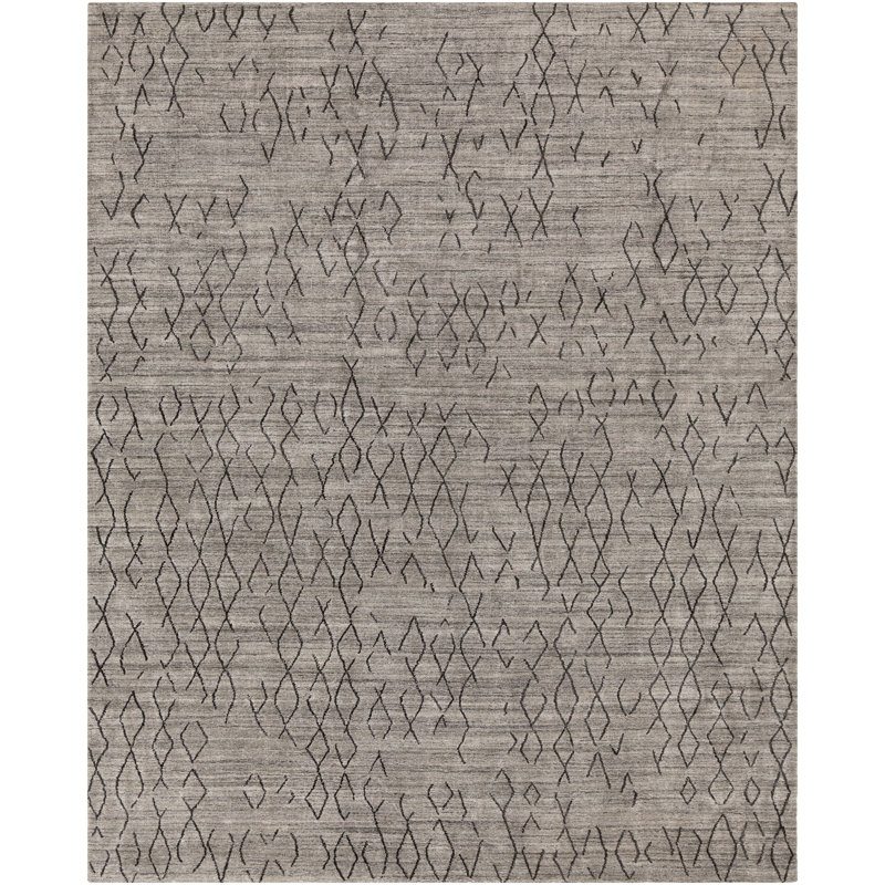 Tapis gris / gris anthracite noué à la main Newtown, Rectangle 6 pi x 9 pi