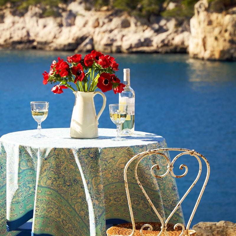 La Mer Handmade Floral Tablecloth, Blue/Light Blue