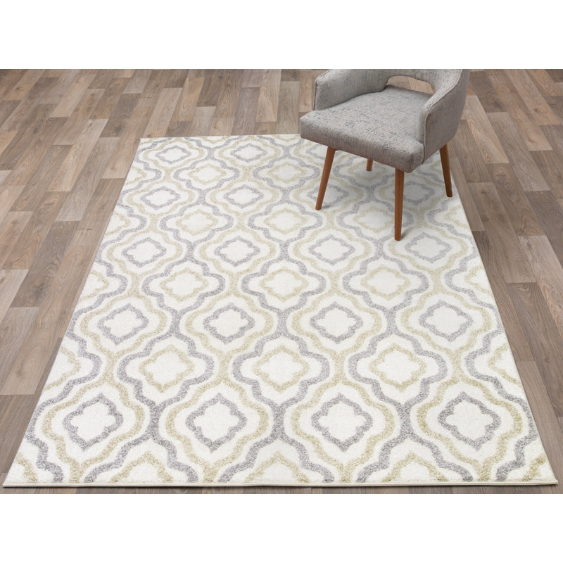 Tapis ivoire à motif géométrique Loney, Rectangle 6 pi 7 po x 9 pi 3 po