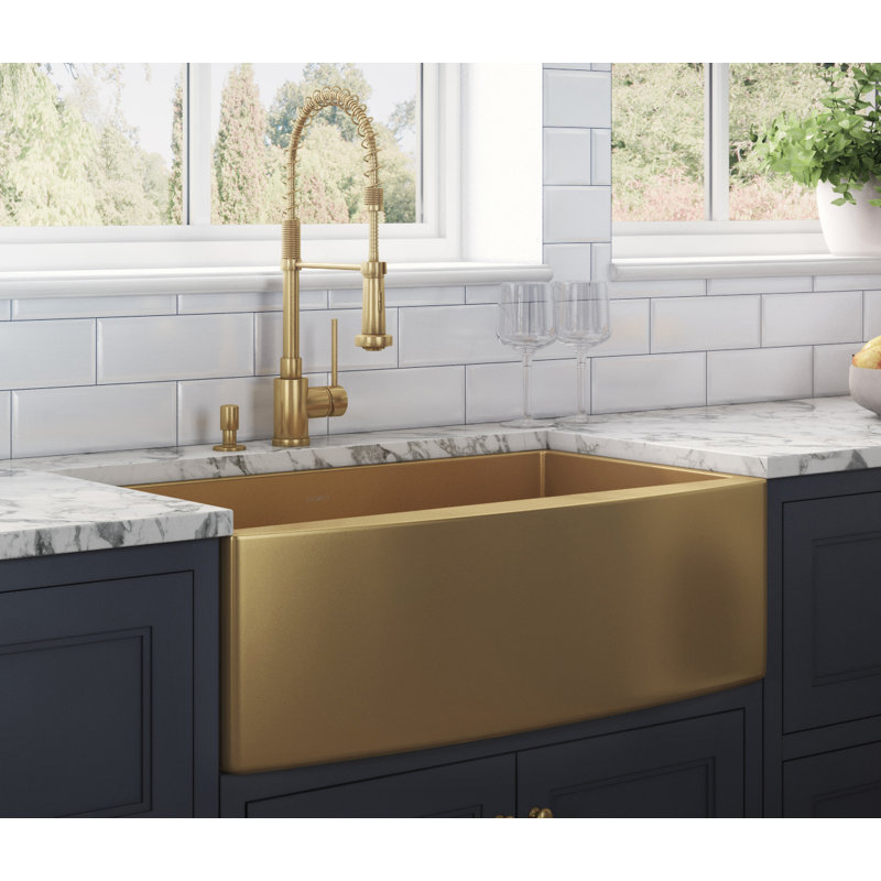 Terraza 30" L x 22" W Farmhouse Kitchen Sink, Brass Tone Matte Gold