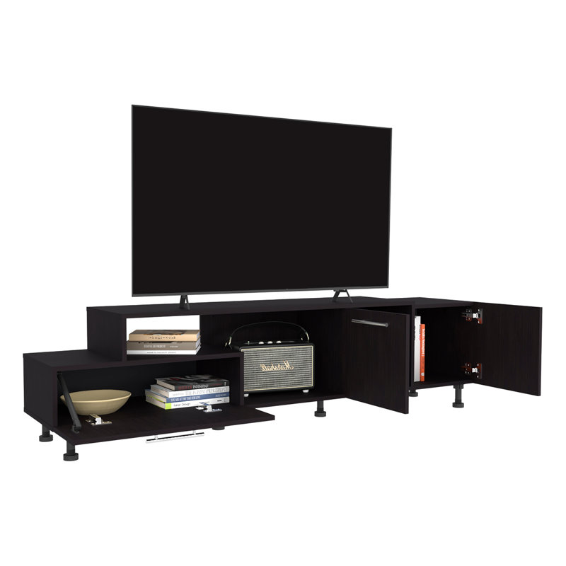 Athol  69" Wide  Two-Tier Tv Stand Black  With One Pull-Down Door Cabinet, One Double-Door Cabinet And Two Shelves, Cable Management, Living Room  Black Wengue