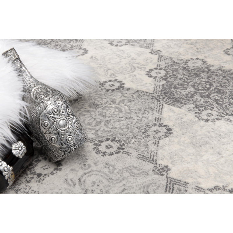 2' X 5' Grey Damask Area Rug