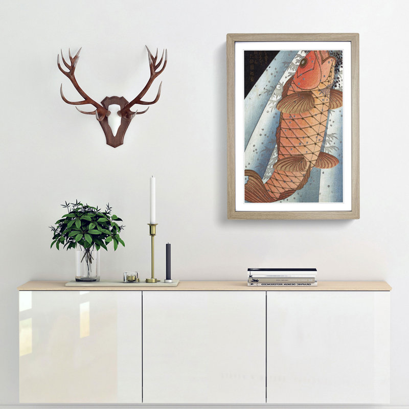 Red Carp by Yashima Gakutei - Picture Frame Painting Print, 65cm H x 48cm W x 2cm D, Oak Framed