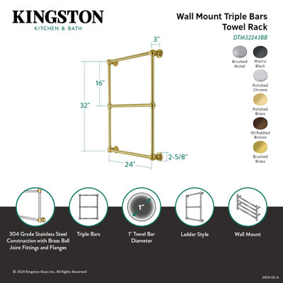 Porte-serviettes mural en laiton 24 po x 32 po Kingston