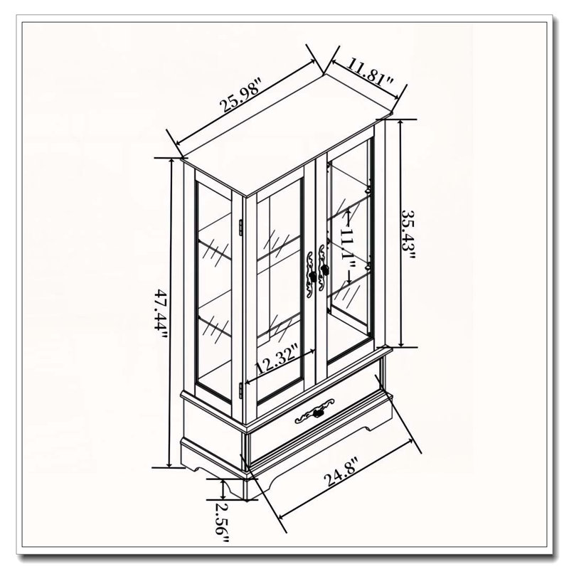 Vitrine lumineuse en verre avec tablettes réglables et tiroir, Noir
