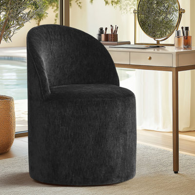 Chenille Upholstered Swivel Vanity Chair With Hidden Casters