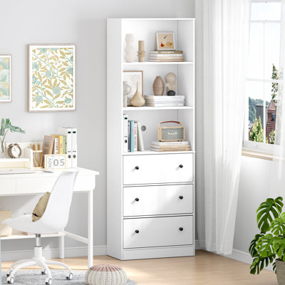 70.9'' H X 23.6'' W Standard Bookcase Cabinet with 2 Open Shelves and 3 Drawers