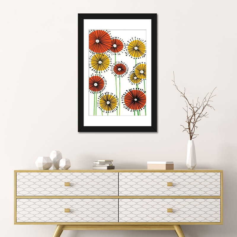 «Flower Wheels II», impression sur toile, Papier beaux-arts encadré noir, Blanc, H 24 po x l 16 po x P 1 po