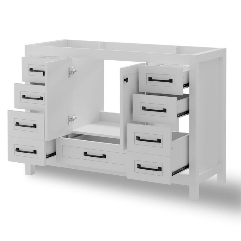 Base de meuble-lavabo simple 48 po moderne seulement, lavabo non inclus, Noir, Blanc