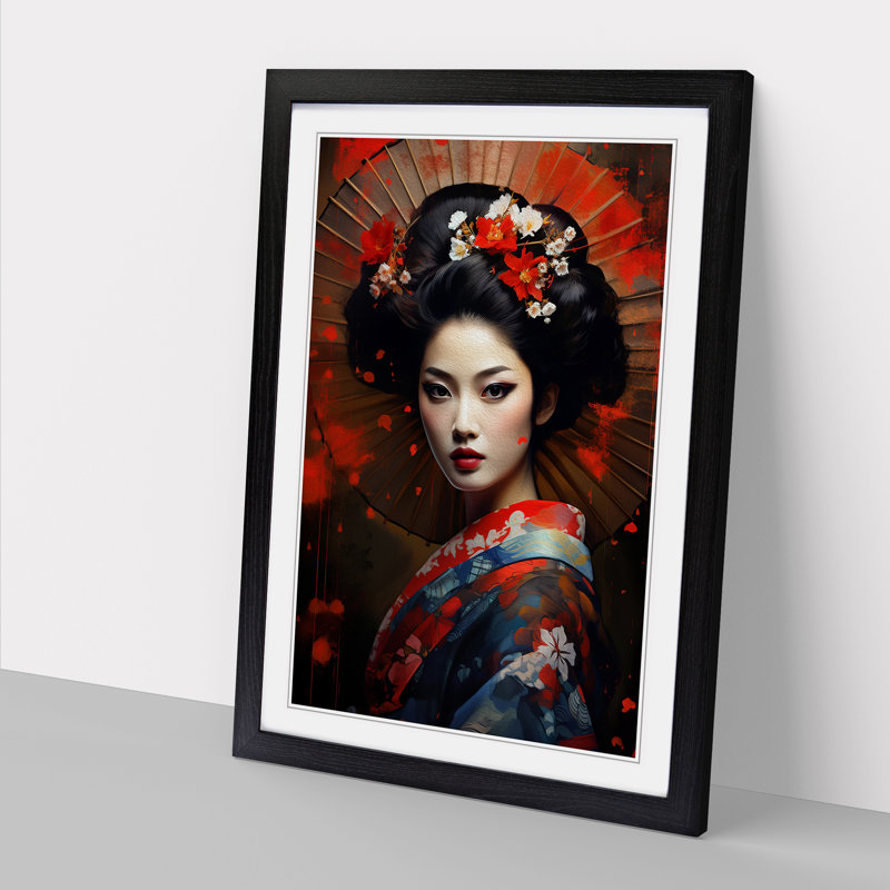 Geisha Digital Art - Framed Print, 46cm H x 34cm W, Black Framed