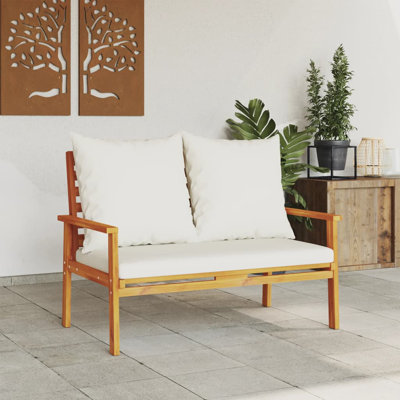  Banc de canapé de patio 47,2 po avec coussin en bois d'acacia massif