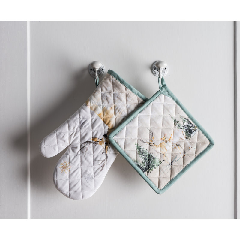 Maison d'Hermine Deer In The Woods, manique et gant de cuisine 100 % coton - 19 x 33 cm et 20 x 20 cm