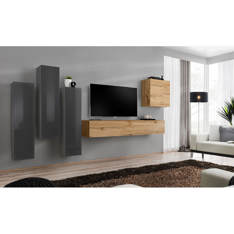 Atara TV Stand for TVs up to 75", Grey/Wotan Oak