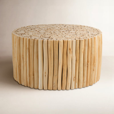 31" Solid Teak Drum Coffee Table