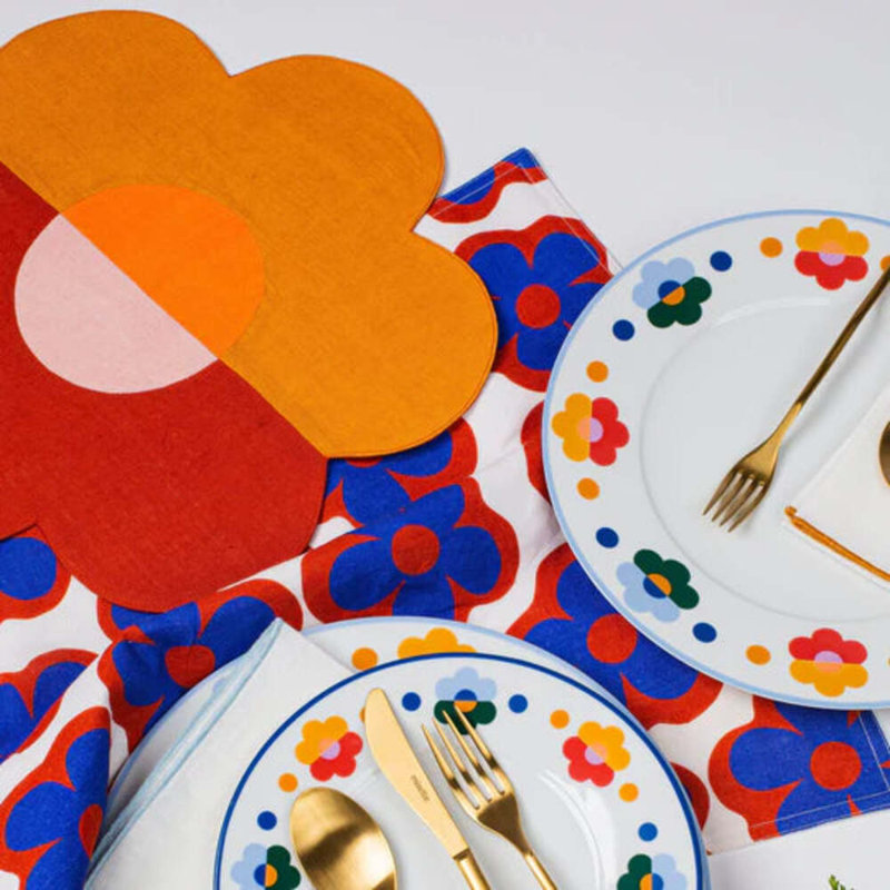 Floral Linen Patchwork Placemats in Amber/Rust/Pink