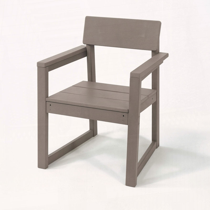 Fauteuil en PEHD avec dossier - 100% plastique recyclé, couleur bois antique, design moderniste pour le jardin, Bois