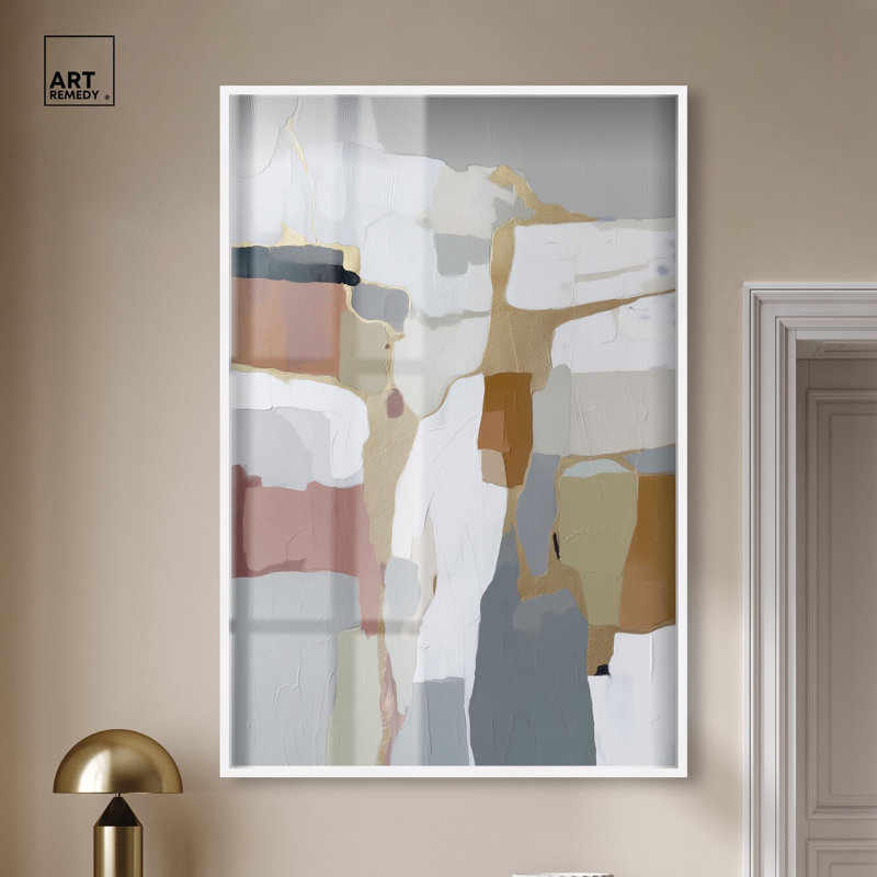 Décoration murale bohème minéral Shards II Shadowbox par Art Remedy, cadre blanc, 36 x 54, H 55 po x l 37 po, Cadre blanc