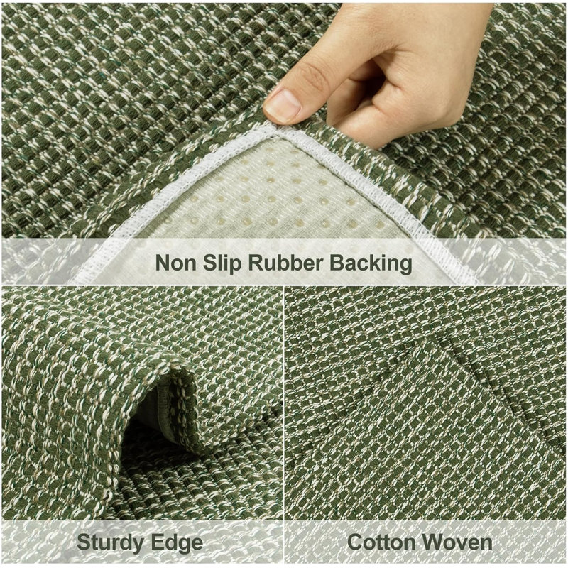 Cotton Weave Washable Area Rug - Stylish Mesh Design for Living Room, Bedroom, or Office Decor, Green, Runner 2' x 8'