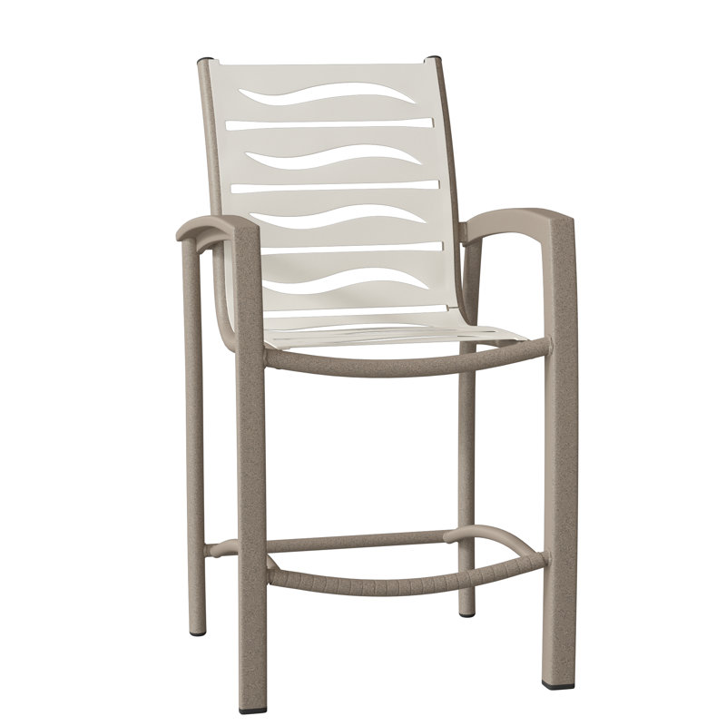 South Beach Outdoor Bar Stool, Shell, Parchment Vinyl