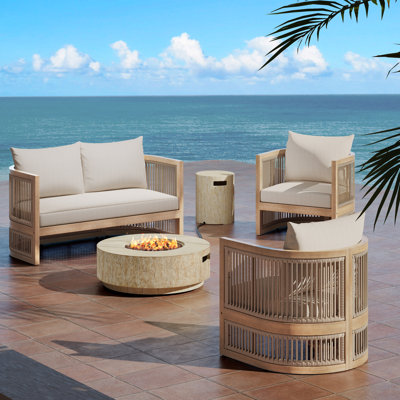 Emily Outdoor 5-Piece Conversation Set With Fire Pit Table & Tank Holder by Millwood Pines